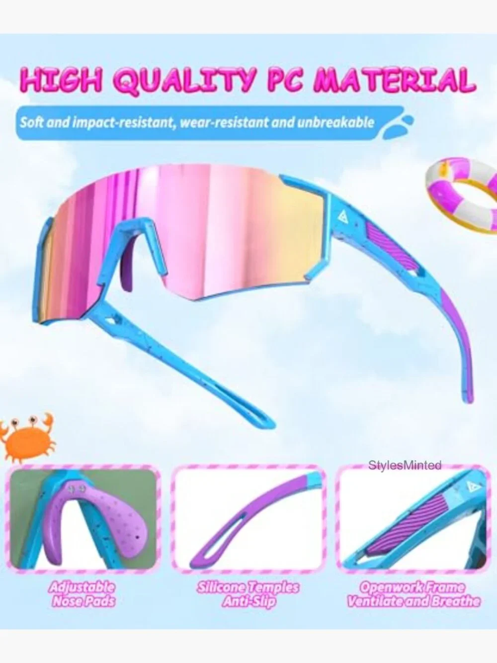 Youth Baseball Softball Sunglasses 3 Pack UV Protection Kids Sports